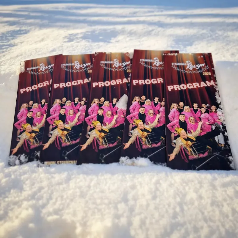 Flertalet upplagda programblad i snö